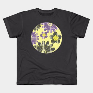 Japanese Floral Design Kimono Pattern Yellow Lilac Kids T-Shirt